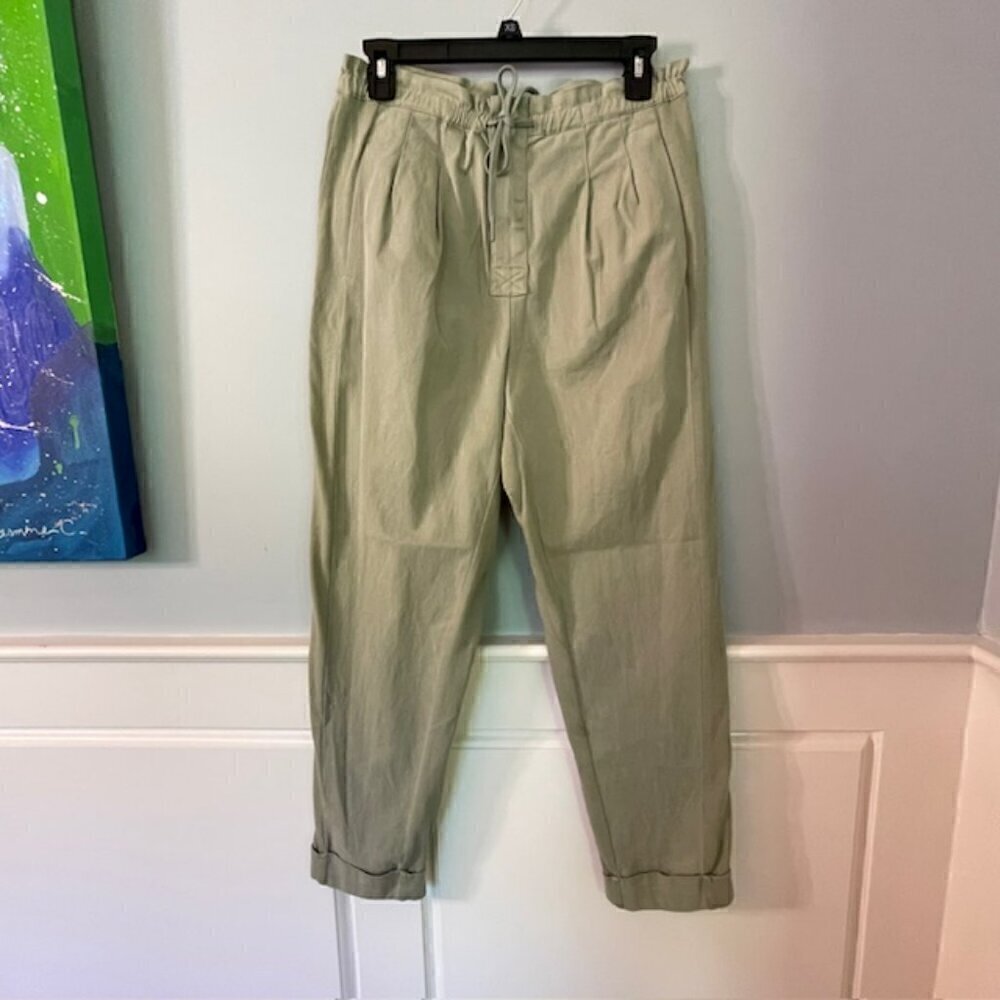 ALICE + OLIVIA High Rise Sage Green Flowy Twill Tapered Pants NWT Small - Picture 4 of 9